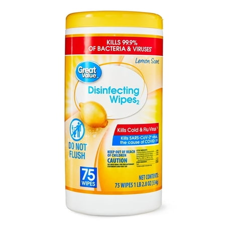 Lemon Scent Disinfecting Wipes, 75 Count, 1 Lbs, 5.5 oz