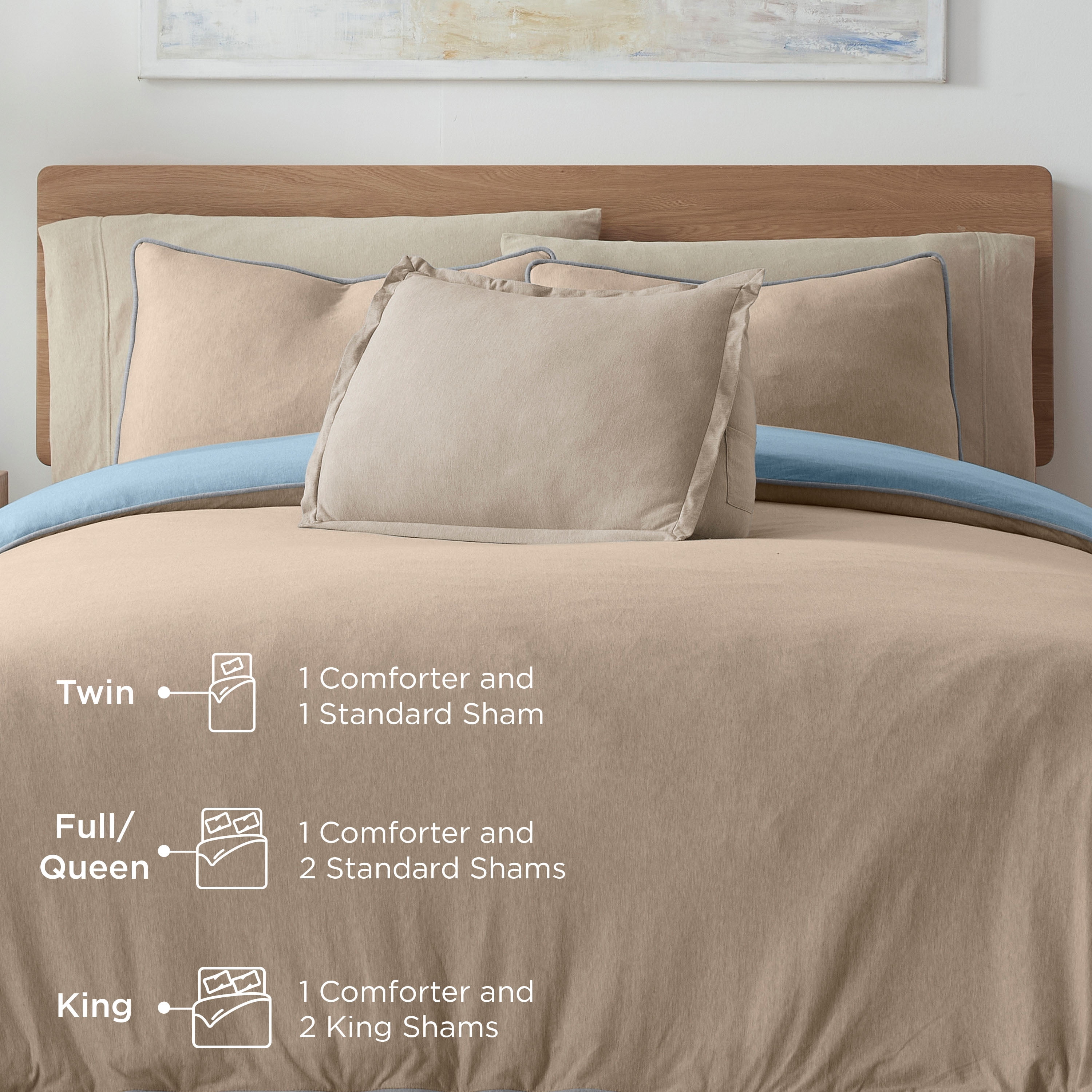 Vellux Jersey Knit 2-Piece Comforter Set, Cotton Blend, Twin, Blue/Taupe