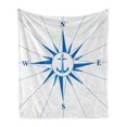 thumbnail image 1 of Compass Soft Flannel Fleece Throw Blanket, Royal Blue Windrose with an Anchor in the Middle Discovery the Sea Sailing, Cozy Plush for Indoor and Outdoor Use, 50" x 60", Royal Blue, by Ambesonne, 1 of 6