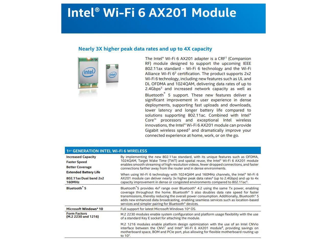 M.2 ,22x30mm,just Support CNVIO Interface AX201 Network Card,Dual Band 2400Mbps Wireless for Wi-Fi 6 AX201 Bluetooth 5.0 NGFF Key E CNVi WiFi Card AX201NGW 2.4Ghz/5Ghz 802.11ac/ax,Interface:NGFF