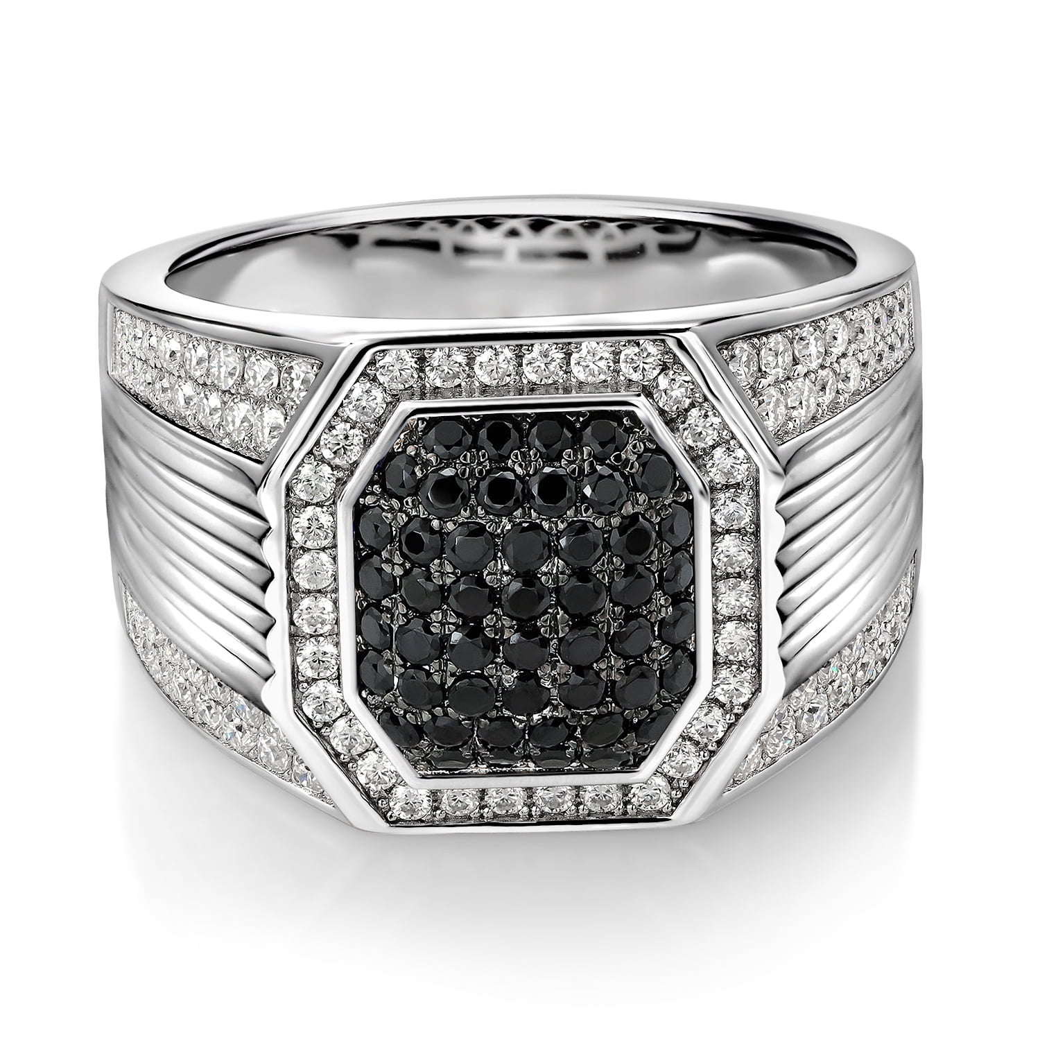 Gem Stone King 1.68 Cttw Black Spinel and White Moissanite Ring for Men | 925 Sterling Silver | Gemstone Birthstone| Size 9
