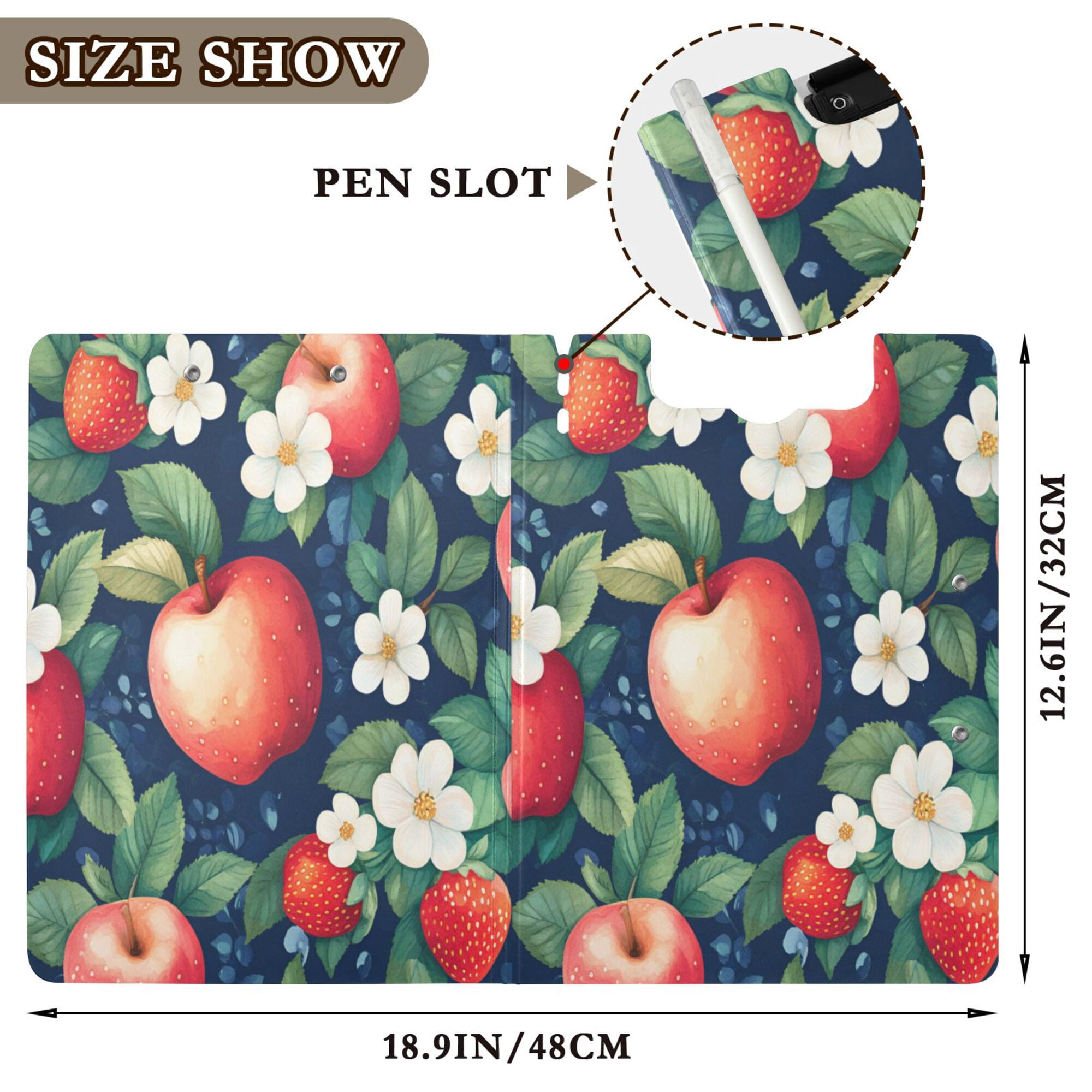 FORMRS A4 Clipboard Folder with Pen Holder Horizontal Foldable School Office Binder, Blue Apple Pattern