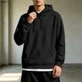 thumbnail image 2 of OIOLOYJM Mens Hoodies Casual Basic Oversized Drawstring Warm Athletic Hooded Sweatshirts Retro Classic Business Work Tops with Pocket Black L, 2 of 5