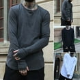 thumbnail image 2 of comerut Men Spring T-shirt Long Sleeve Round Neck Solid Color Pullover Soft Warm Loose Thumb Hole Men T-shirt Men Clothes, 2 of 8