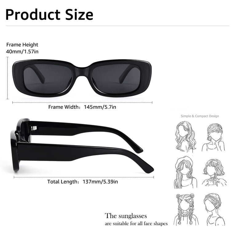 Retro Rectangle Sunglasses, UV400 Protection, Unisex, Full Frame Amazon.com: Plinvo Rectangle Sunglasses for Women & Men  main image 4