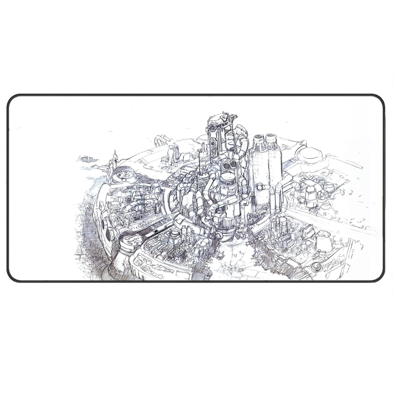 Midgar Sketch Gaming Mouse Pad, Final Fantasy VII-Inspired Desk Mat for Gamers and Offices