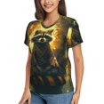 thumbnail image 2 of Honeii Tree Meditating Raccoon Print Women's Classic V-Neck T-Shirt,Womens Fashion Tops,Stylish Everyday Top for Women, Casual Summer Spring Outfits Clothes-Large, 2 of 5