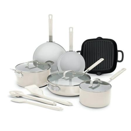 GreenPan Bobby Flay Aluminum Ceramic Nonstick 12-Piece Cookware Set, Cream White
