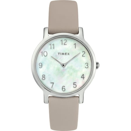 Timex - Timex Women's Metropolitan 34mm Gray/Silver-Tone/MOP Watch, Leather Strap - Walmart.com