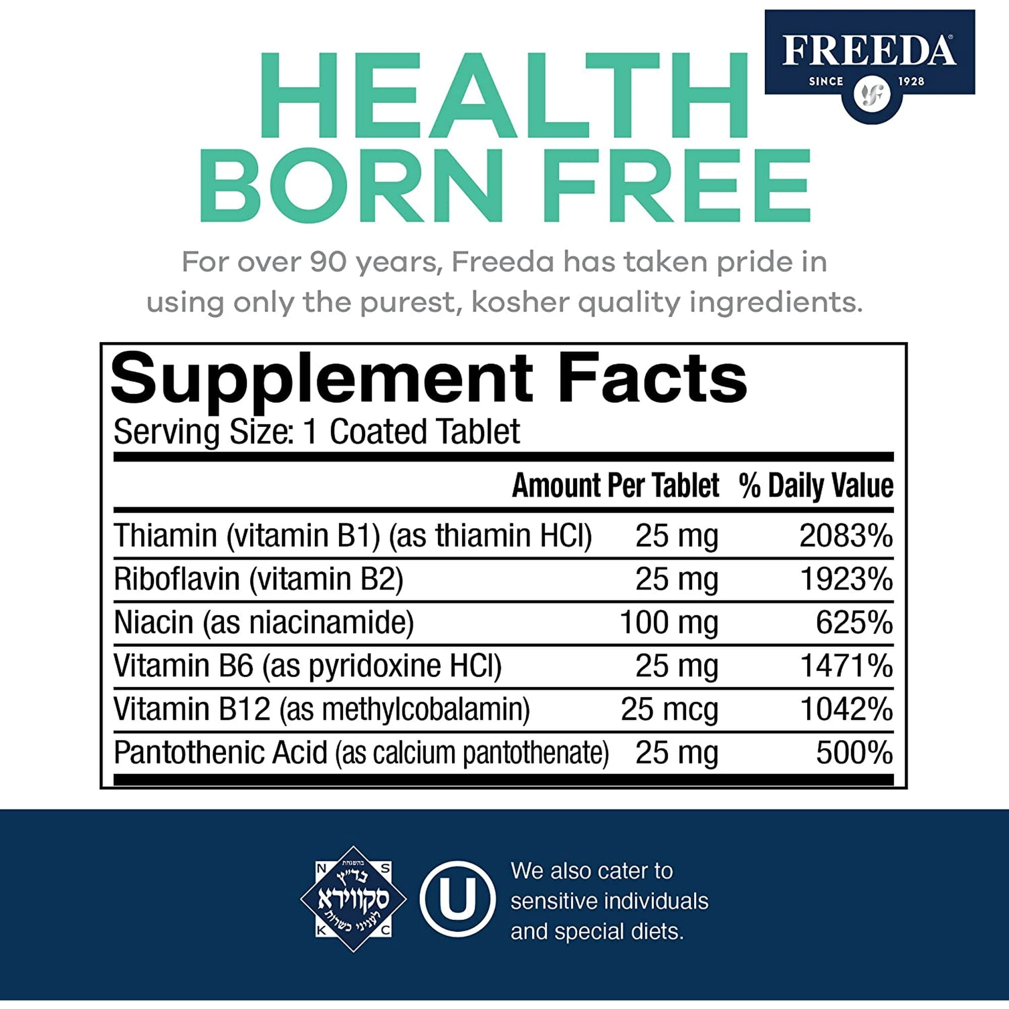 Super B Vitamin Complex – No Folic Acid or PABA – Energy & Stress Support – Kosher Vegan B Complex for Women & Men – 250 Tablets