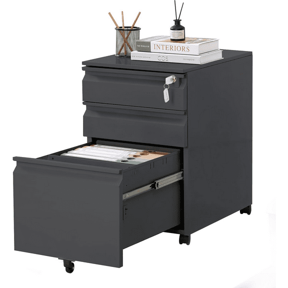 Filing Cabinets for Home Office,Mobile File Cabinet with Lock 3 Drawer Filing Cabinet for A4/Letter/Legal Size Folder (Un-Assembled)