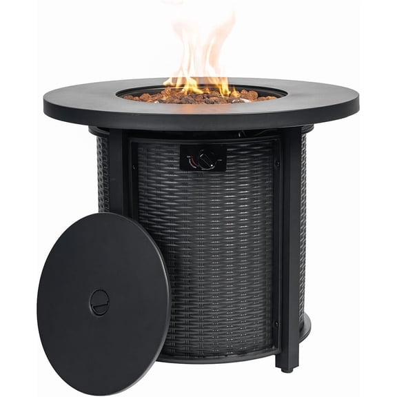 POVANLI 30" Propane Gas Fire Pit Table, 50000 BTU Round Steel Fire Pit for Outside Patio Deck Garden Courtyard-Black