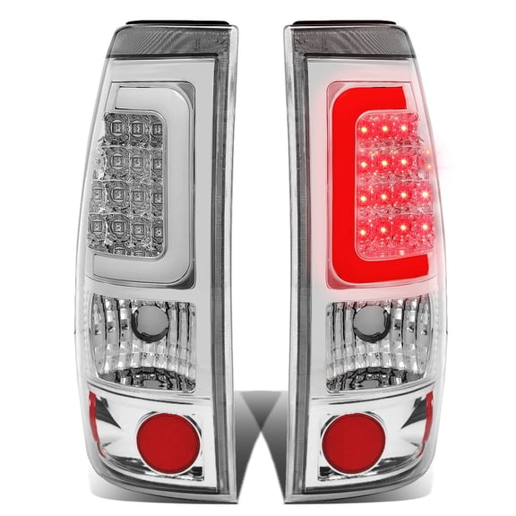DNA Motoring For 99-03 Silverado Sierra LED Bar C-Tube Tail Light Rear Brake Lamps Pair Chrome/Clear