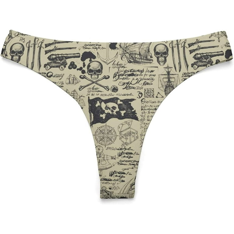 Skulls Crossbones Pirate Flag Women's Thongs Sexy T Back G-Strings Panties  Underwear Panty 