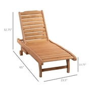 Outsunny Wooden Chaise Lounge Outdoor Patio Furniture Adjustable w/Pullout Table