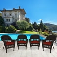 thumbnail image 3 of Jeco Chaise en Osier Couleur Espresso avec Coussin Rouge (Ensemble de 4), 3 of 10