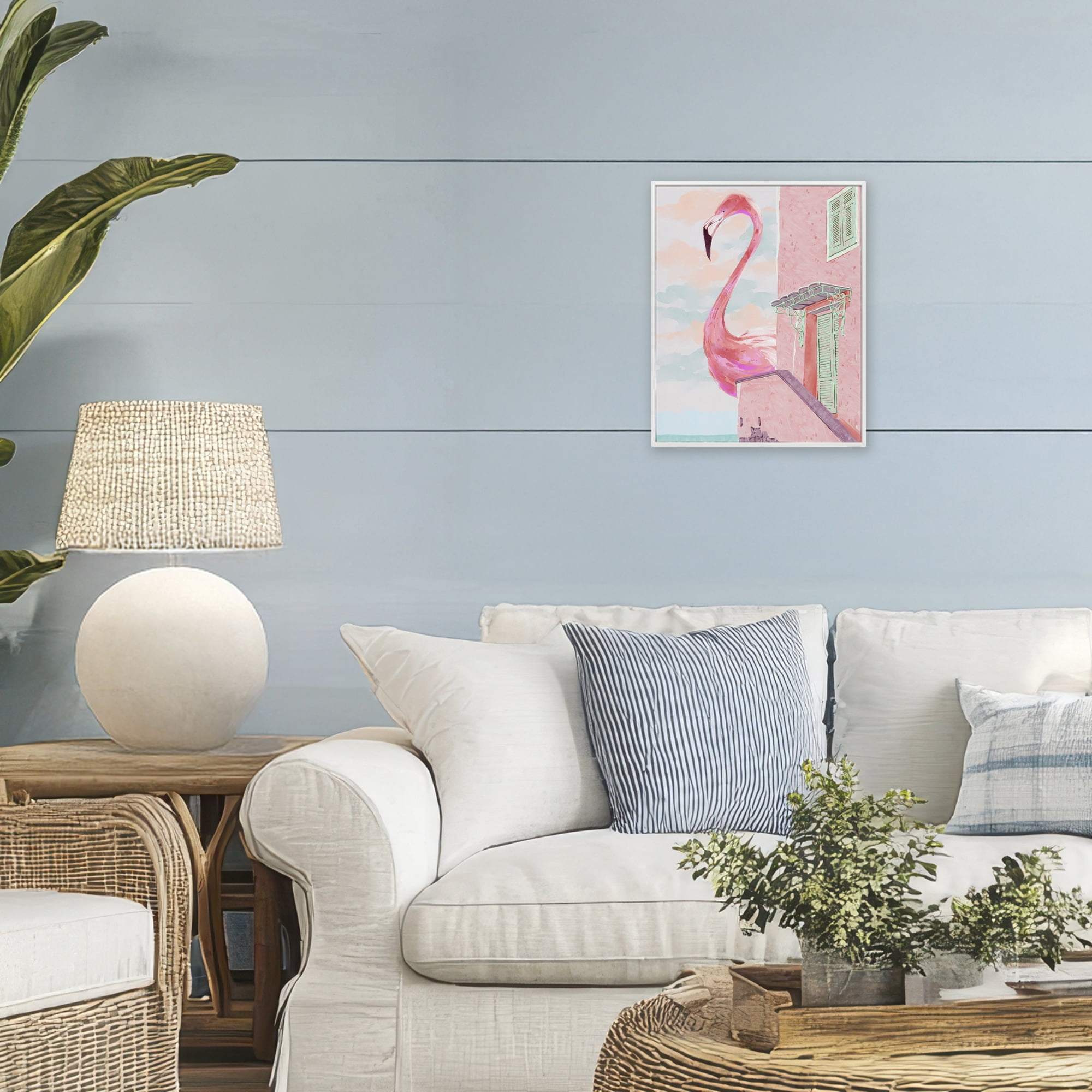 Stupell Industries Giant Flamingo with Seaside Balcony White Framed Giclee Art, design by Ziwei Li