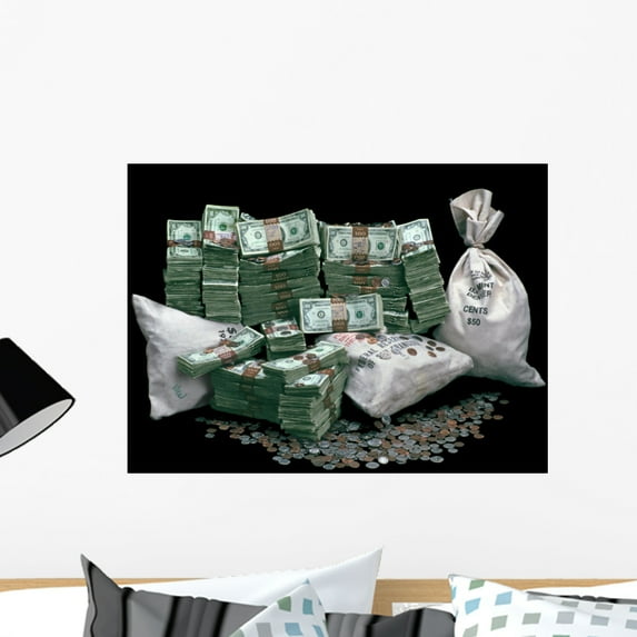 Pile Money Wall Mural Decal by Wallmonkeys Vinyl Peel and Stick Graphic (24 in W x 18 in H)