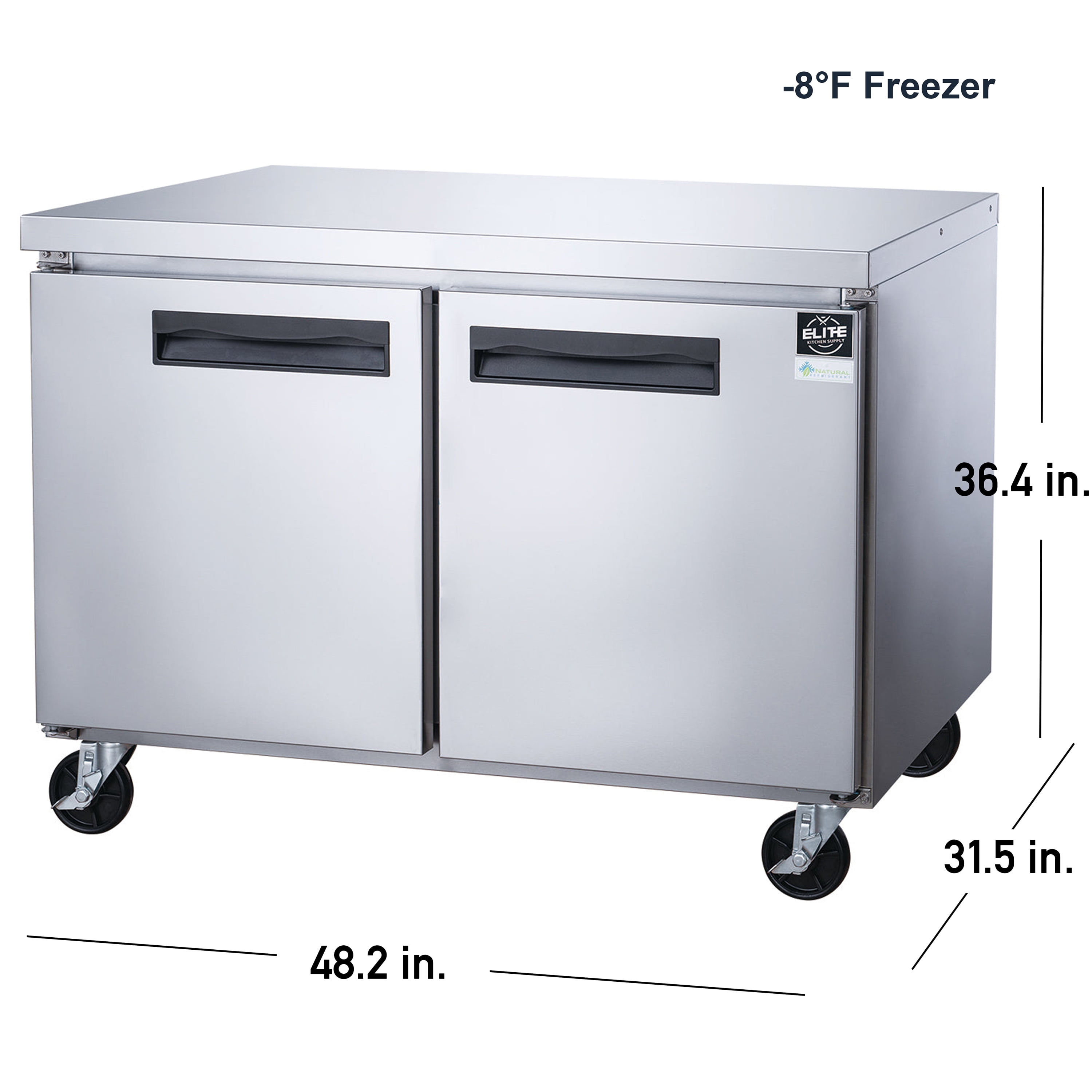 48 in. 2-Door Undercounter Freezer in Stainless Steel 12.3 Cu.Ft. Commercial Freezer NSF ETL