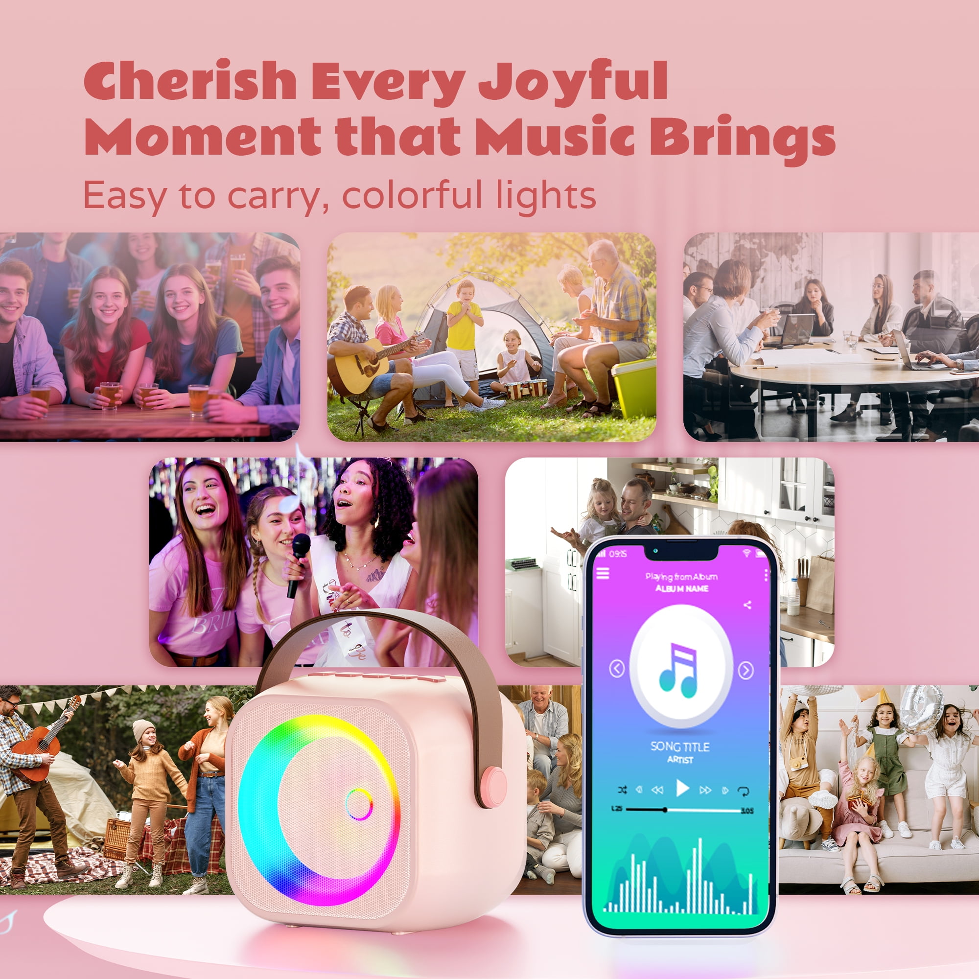Bonaok Mini Karaoke Machine Toys, Portable Microphones for Kids Adults, Wireless Speaker Machine with LED Lights, Home Party Birthday Gifts for 3-12 Years Old Girls Boys