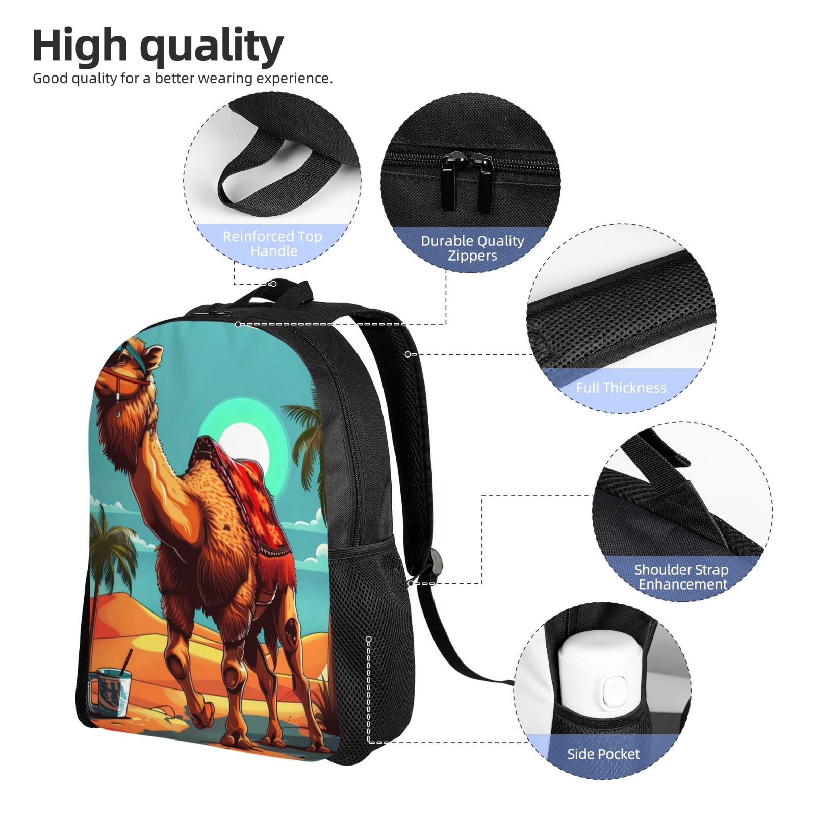 Xecao Cool Camel Oasis Vibes Print School Backpack with Laptop Compartment Small Travel Laptop Backpack for Women Men Waterproof College Backpack Simple School Bag