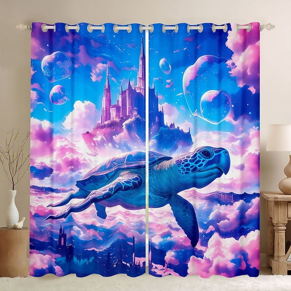 Manfei Fantasy Sea Turtle Black Out Curtains for Kids Boys and Girls, Magical Princess Castle Curtains Pack of 2 (42x63 Each)