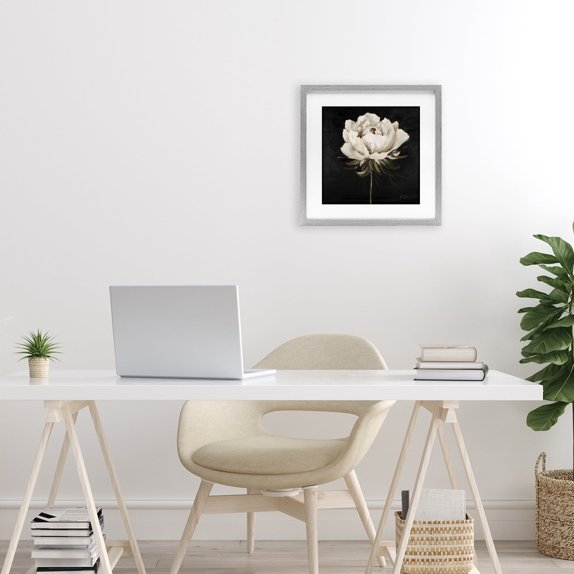 Stupell Industries Pretty Delicate Bloom on Black Gray Framed Print Under Glass, design by Patricia Pinto