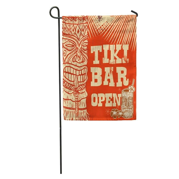 NUDECOR Orange Hawaii Vintage Wooden Sign Tiki Bar Open Party Drink Cocktail Garden Flag Decorative Flag House Banner 12x18 inch