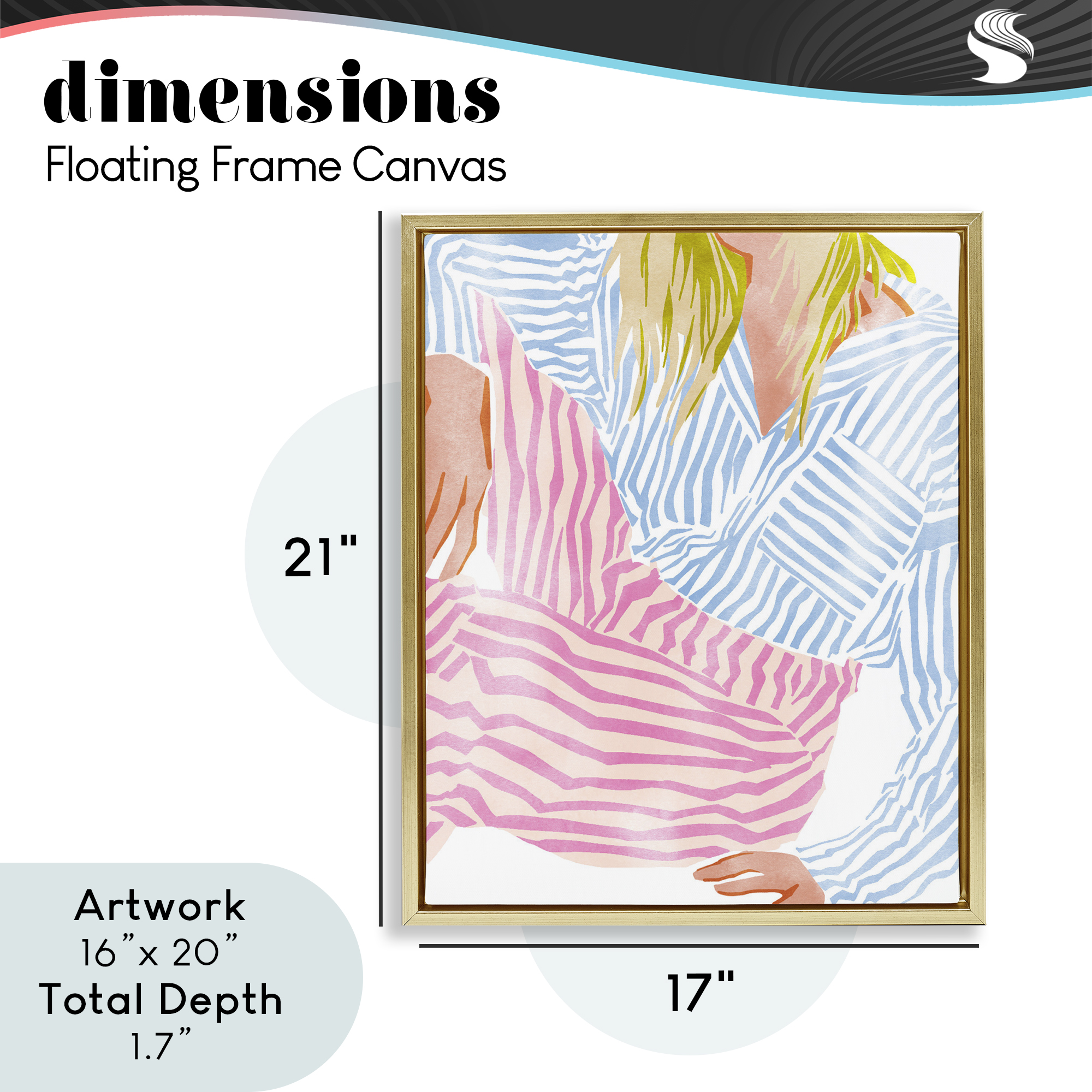 Female in Pastel Stripes Gold Framed Floater Canvas Wall Art, design by Ziwei Li