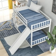 EUROCO Wood Twin over Twin Bunk Bed with Slide and Staircase, Low Profile Bunk Bed with Storage for Kids Teens