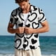 thumbnail image 5 of TaTaai Men's Valentine's Day Shirt, Black White Printed Button Down, Short Sleeve Date Top, Romantic Casual Blouse Gift, 5 of 8
