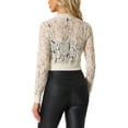 thumbnail image 3 of INSPIRE CHIC Women's Sheer Crochet Lace Long Sleeve Zipper Cropped Bomber Jacket L Apricot, 3 of 6