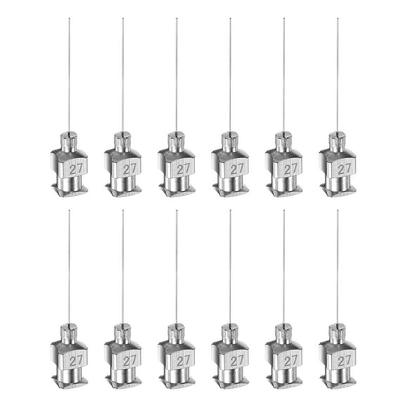 Uxcell 27G agujas de dispensación de acero inoxidable, tubo de aguja de pegamento de 1" punta roma 12 paquetes