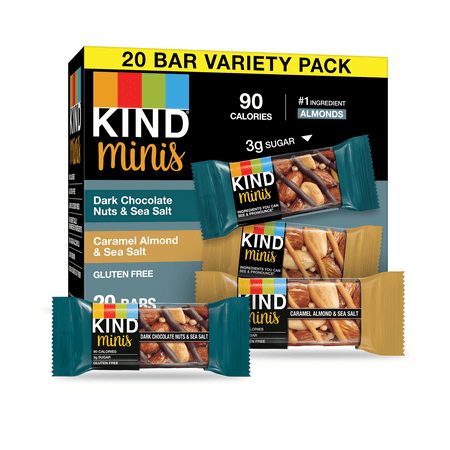 KIND Bars Dark Chocolate Nuts & Sea Salt/Caramel Almond & Sea Salt Minis Bars Variety Pack 0.7 oz 20 Snack Bars