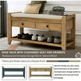 thumbnail image 3 of Shoe Bench Entryway Bench Shoe Rack Wooden with Cushioned Seat and Two Handle Drawers Multipurpose for Entryway Home Living Room, Old Pine, 3 of 6