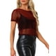 thumbnail image 4 of INSPIRAR CHIC Blusa Corto Metálica Brillante de Manga Corta Semi Transparente para Mujeres XL Roja, 4 of 6