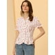 thumbnail image 3 of Camisa de verano con estampado floral para mujer, cuello en V, botones, volantes, ribete, manga corta, blusa Beige XL, 3 of 5