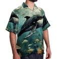 thumbnail image 2 of Whale Men's Short Sleeve Beach Shirts, Casual Printed Button Down, Summer Unisex Spread Collar Tops, 2 of 6