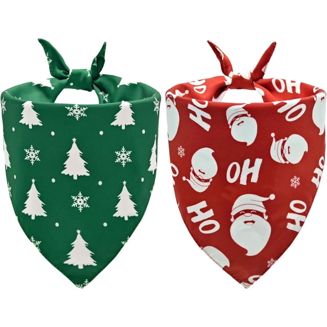 2 Pcs Bandanas de Noël pour Chien, Écharpes de Noël Père Noël et Arbre pour Garçons et Filles, Tenue de Vacances pour Animaux, Bandanas Réversibles Rouges et Verts Style Noël pour Chiens Moyens à Grands