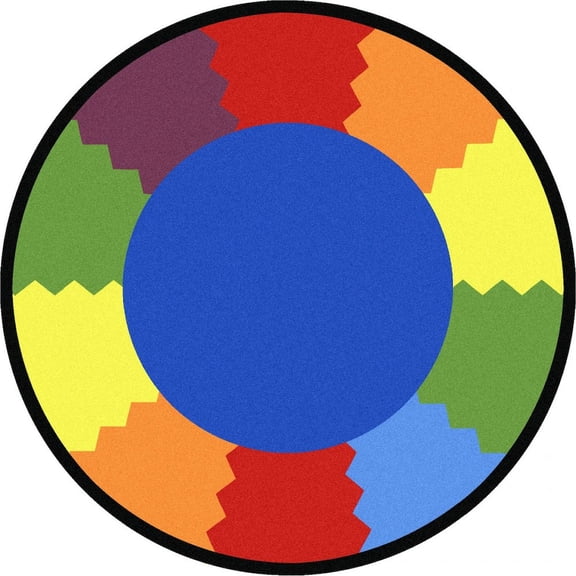 Joy Carpets Kid Essentials Block Party 5'4" Round Area Rug in Color Multi