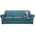 thumbnail image 1 of Latest Checkered 4 Pieces Couch Covers for 3 Cushion Couch Extra Large High Stretch Thickened Sofa Cover for Dogs Pets Anti Slip Furniture Protector Sofa Slipcovers (XL Sofa, Peacock Blue), 1 of 7