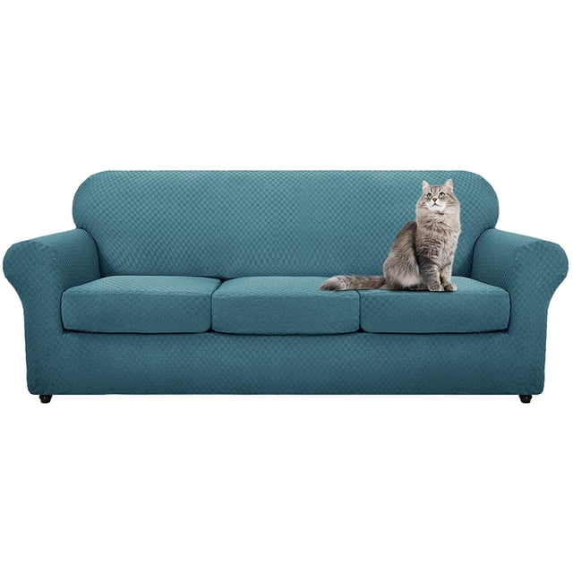Latest Checkered 4 Pieces Couch Covers for 3 Cushion Couch Extra Large High Stretch Thickened Sofa Cover for Dogs Pets Anti Slip Furniture Protector Sofa Slipcovers (XL Sofa, Peacock Blue)