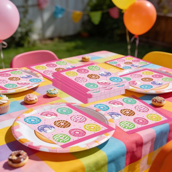 Colorful Donut Theme Party Napkins Set - Vibrant Sweet Treat Decor for Festive Celebrations
