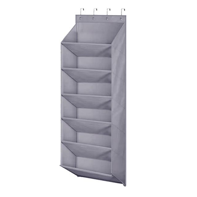de puerta con bolsillos grandes y profundos de 6 niveles, colgante de gran capacidad, gris, varios compartimentos sobre la puerta,