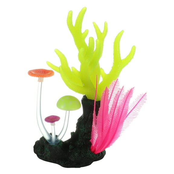 Unique Bargains Silicone Glowing Aquarium Mushroom Coral Decoration Fluorescence Aquatic Artificial Plant Multicolor
