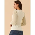 thumbnail image 4 of DARING DIVA Women's Long Sleeve V Neck Swiss Dot Mesh Sleeve Blouses S Beige, 4 of 5