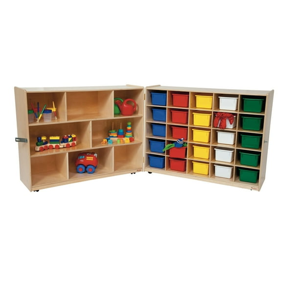 Wood Designs Natural Tray and Shelf Folding Storage with 25 Trays