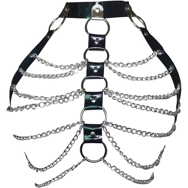 Sujetr de arnés para mujer, ajustable, con jaula, cinturón de cintura, correas de arnés para el cuerpo, juego de rol, ropa de clubes, Negro, Talla única