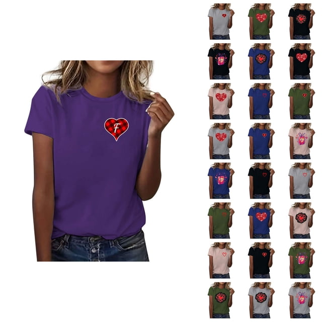 T-shirt Femme Saint-Valentin 2026 Manches Courtes Col Rond Graphique Cœur d'Amour