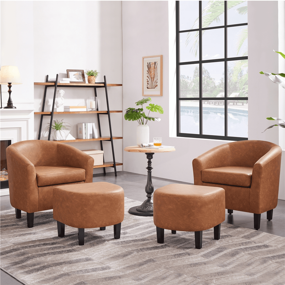 Leather barrel chair with ottoman deals